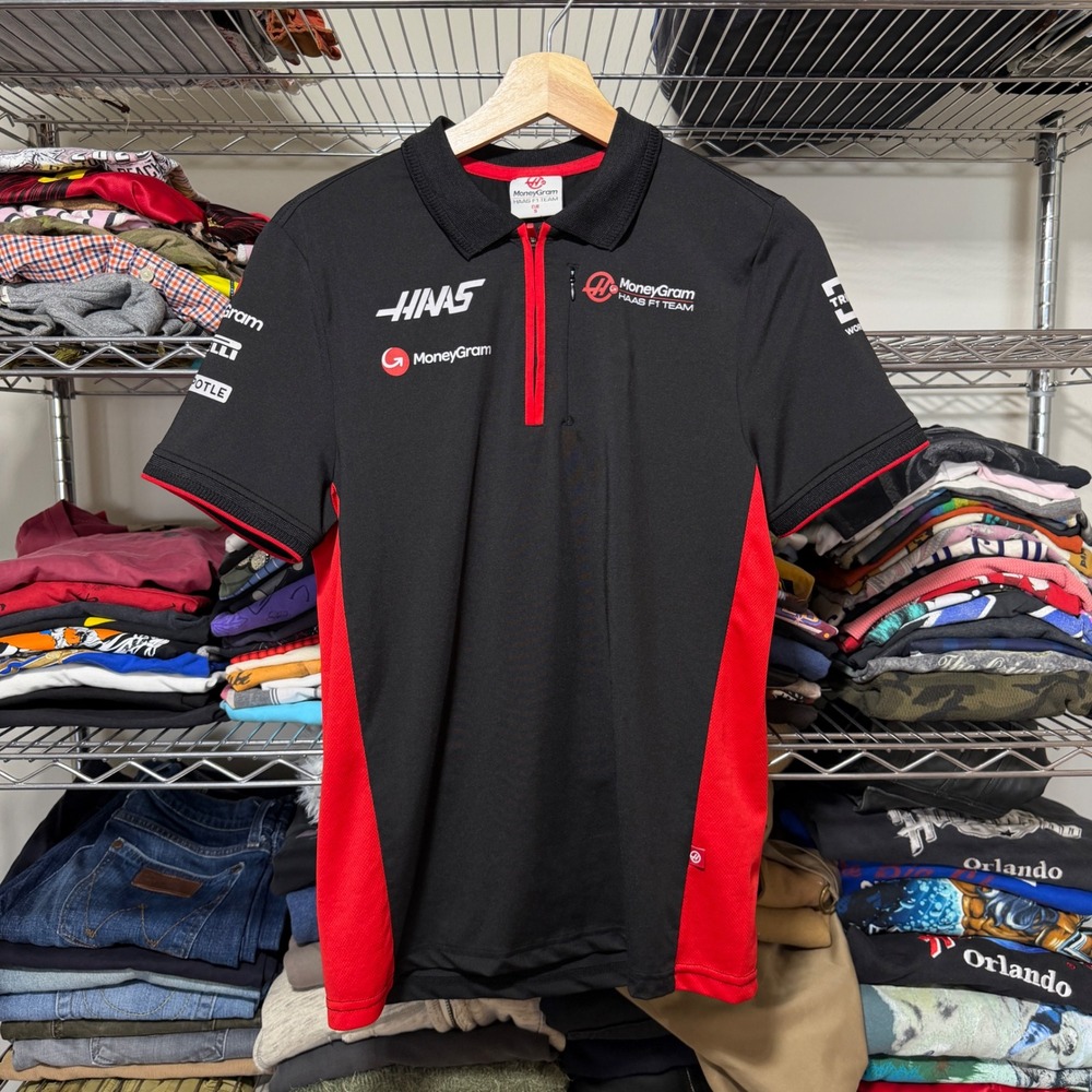 Haas F1 Team Polo Shirt Mens S Black MoneyGram Racing Team Wear Athletic